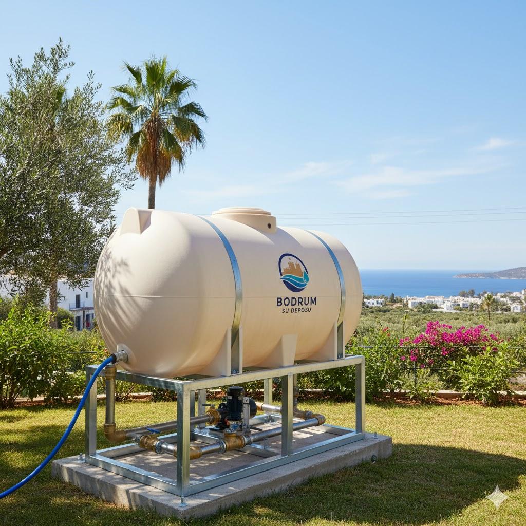 Bodrum’da villa bahçesine kurulan plastik su deposu