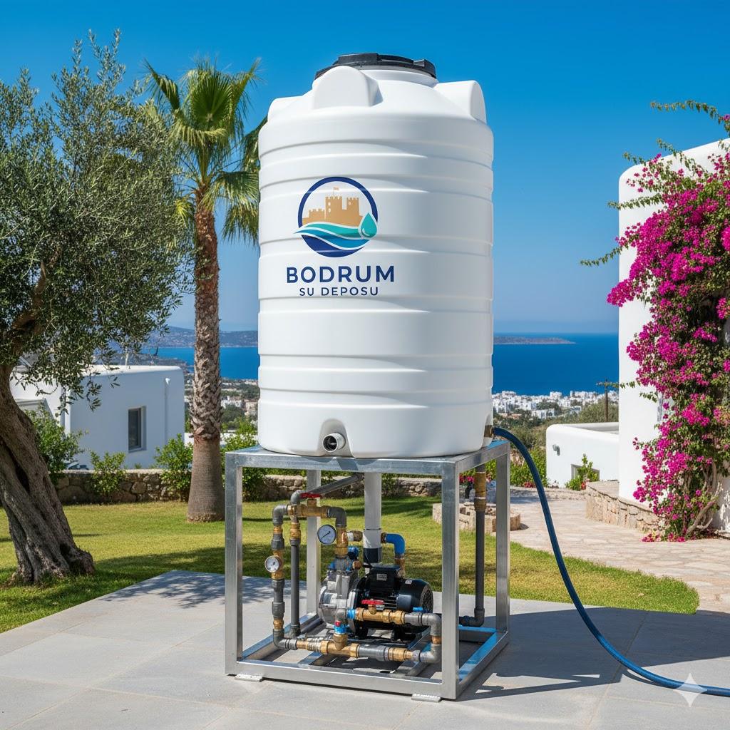 Villa bahçesinde kullanılan estetik plastik su deposu